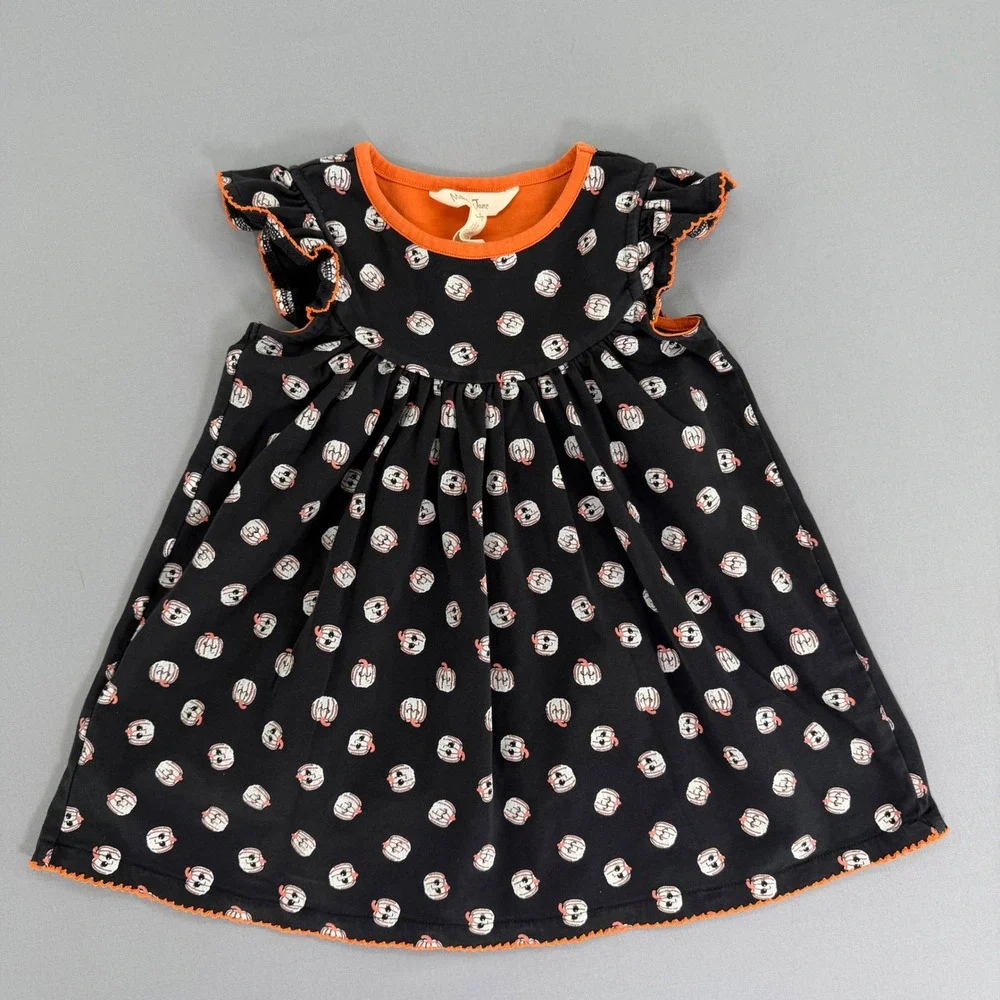 Matilda Jane Girls Black Orange Pumpkin Flutter Sleeve Halloween Dress Size 2T